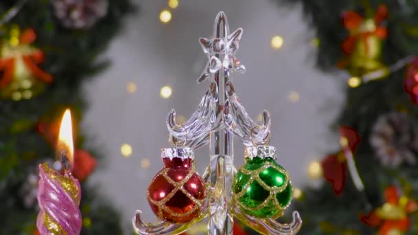 Dans Contexte Une Couronne Noël Lumières Clignotantes Arbre Noël Une — Video