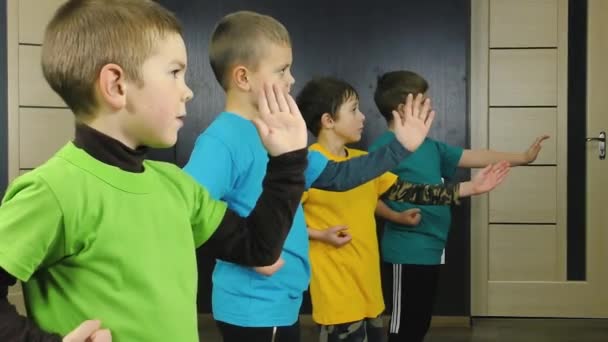 Хлопці Різнокольорових Футболках Ють Ударами — стокове відео