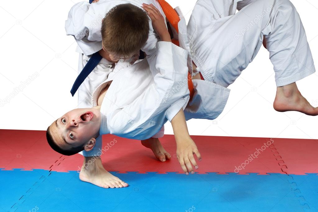 Nage-waza technique in performing sportsman with a blue belt