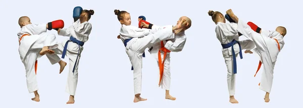 Collage sporters zijn opleiding beat klappen mawashi geri — Stockfoto