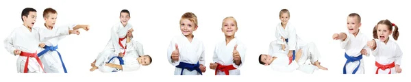 Athletes children perform reception self-defense collage — Stock Photo, Image