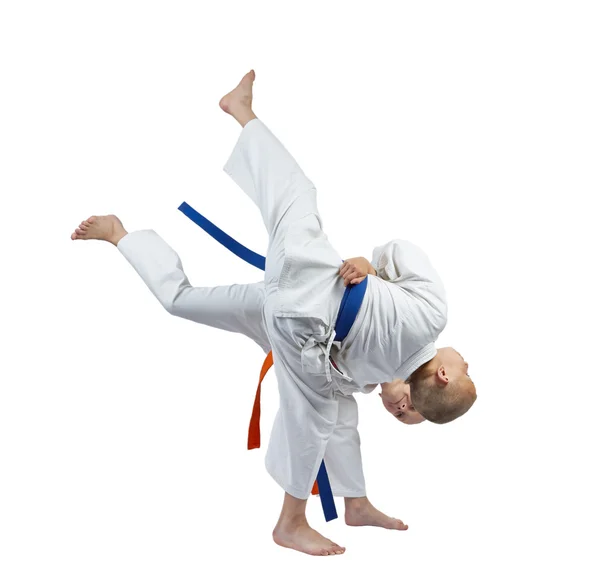 The girl is throwing boy the throw of judo — Stock Photo, Image