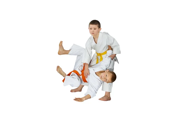 Throw Judo performs athlete with yellow belt — Stock Photo, Image