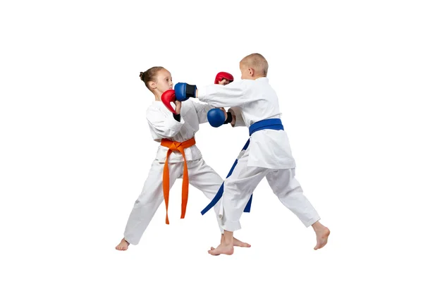 Karate techniques performed by the athletes in karategi — Stock Photo, Image