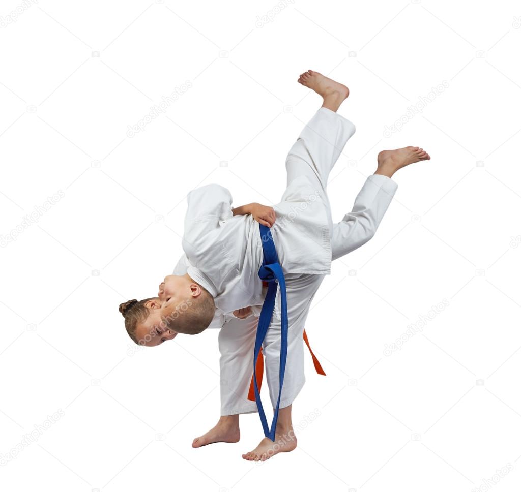 Young athletes are training judo throws