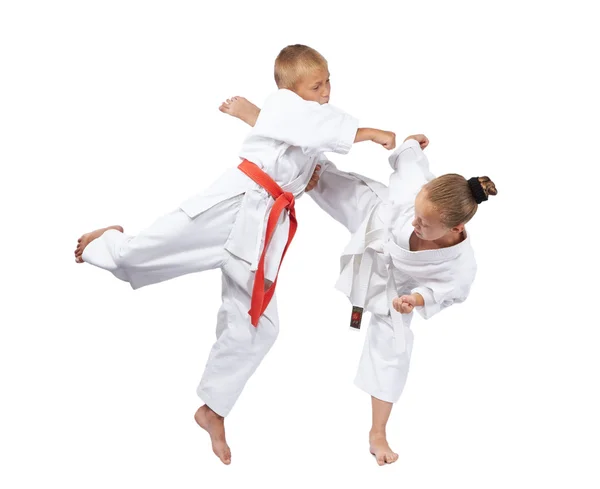 Blows karate athletes beat in karategi — Stock Photo, Image