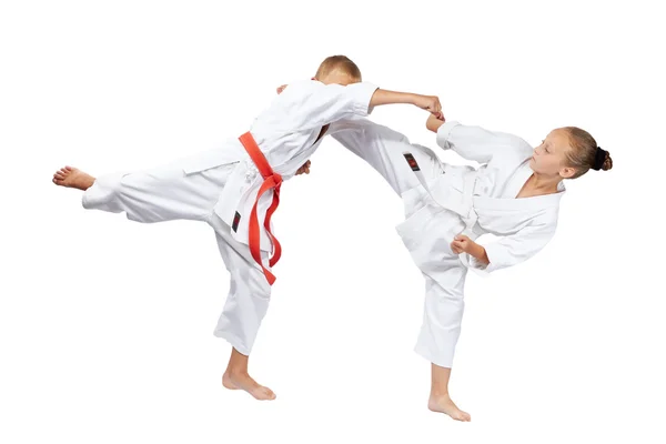 Blows karate are beating sportsmens in karategi — Stock Photo, Image