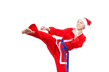 Bir kap ve giyinmiş Noel Baba atlet darbe bacak yener