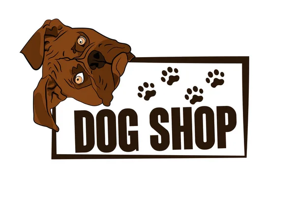 Inscription Bulldog Dog Shop Beautiful Funny Dog Peeking Out — Stock Vector
