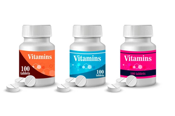 Design Template Bottle Vitamins Jar Medications Vector Label Design Jars — Stock Vector