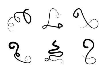 Beyaz arka planda izole edilmiş çizgiler. Dekor elementleri, siyah burkulmuş çizgiler.