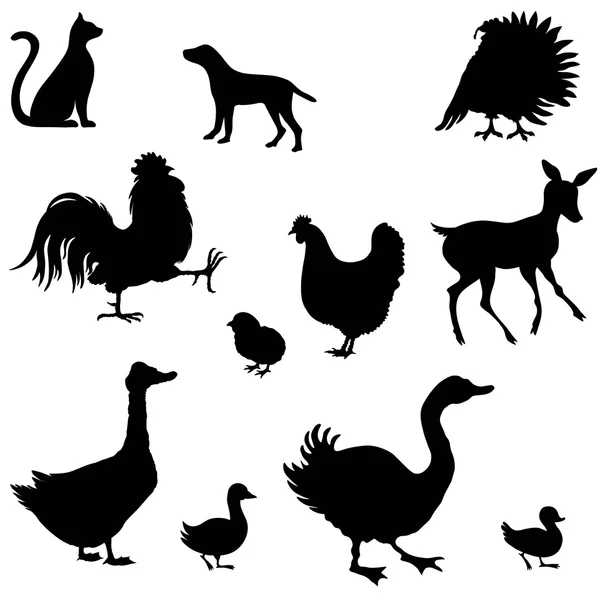 Farm cute animals silhouetes — Stock Vector