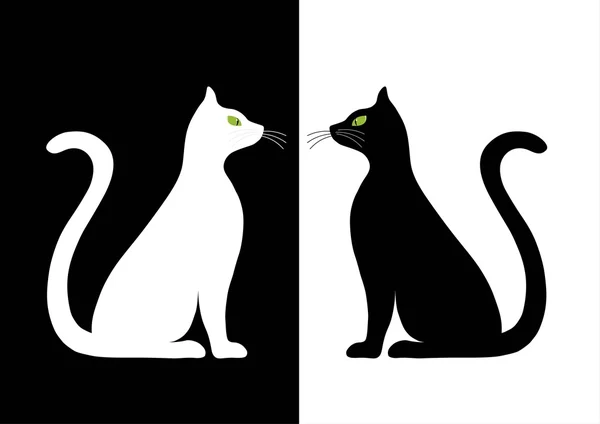 Duas silhuetas estilizadas de gatos pretos e brancos — Vetor de Stock