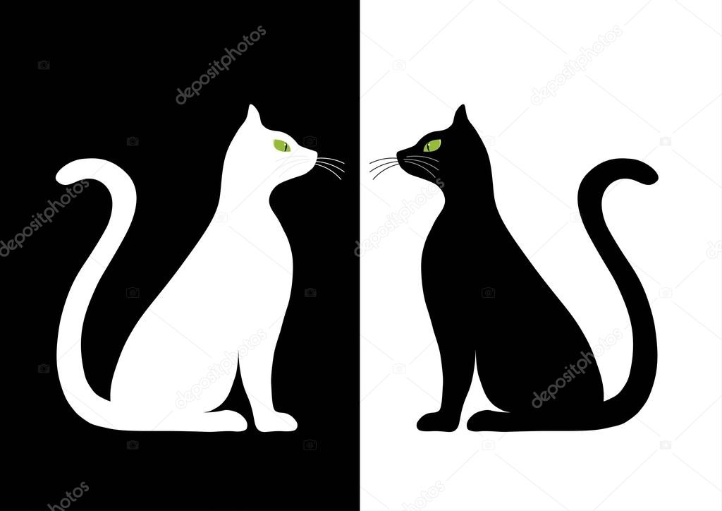 Dos siluetas estilizadas de gatos blancos y negros — Archivo Imágenes