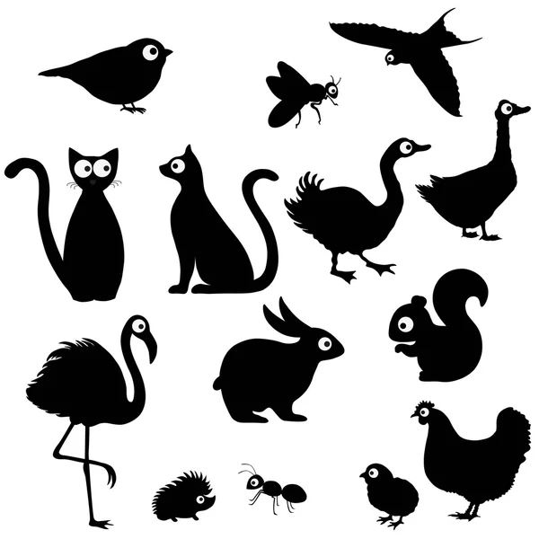 Cute cartoon animals silhouettes — Stock Vector