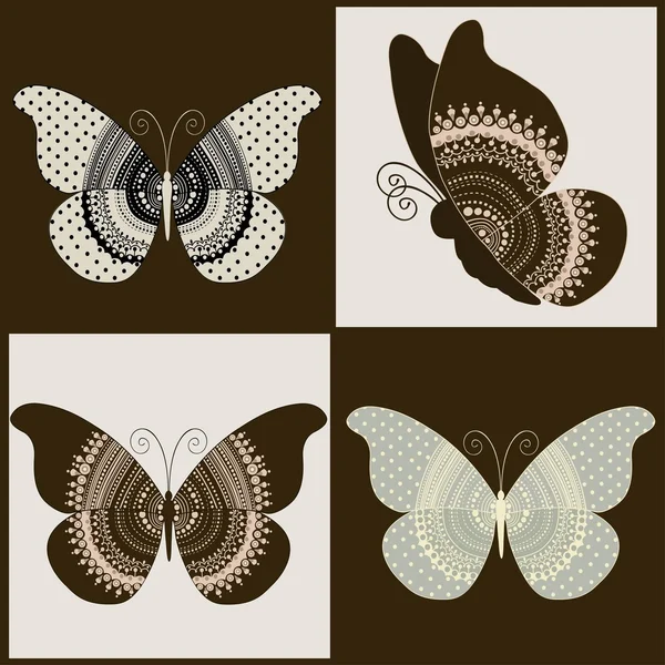 Ensemble de quatre papillons ornementaux — Image vectorielle