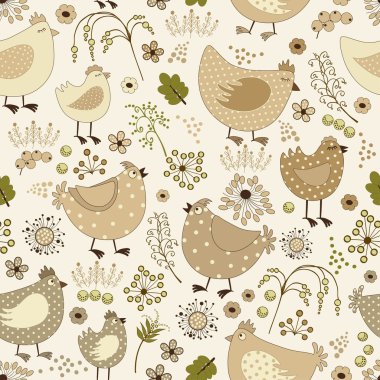 Tavuk karikatür ile sorunsuz çiçek desenli