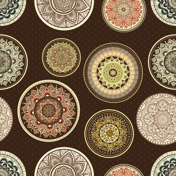 Sömlös orientaliska mönster med mandalas — Stock vektor