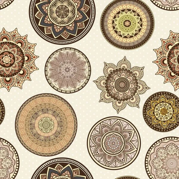 Sömlös orientaliska mönster med mandalas — Stock vektor