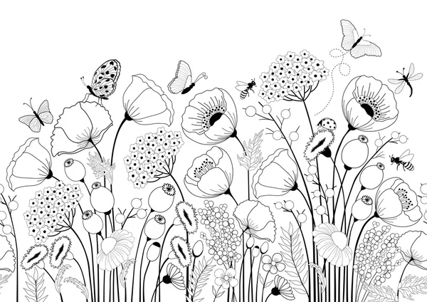 Çiçekler ve kelebeklerle kusursuz desen