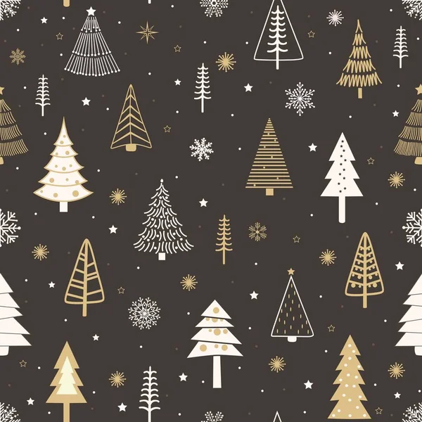 Kahverengi Arka Planda Biçimlendirilmiş Noel Ağaçlarıyla Kusursuz Desen — Stok Vektör