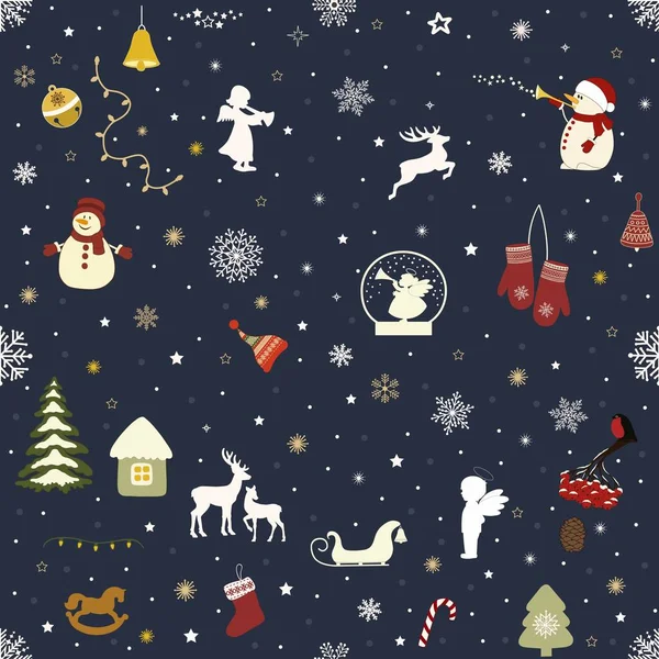 青い背景にクリスマス要素とシームレスなパターンを挨拶 — ストックベクタ