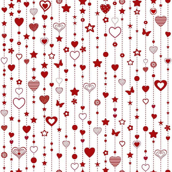 Seamless Pattern Red Hearts Stars White Background — Stock Vector