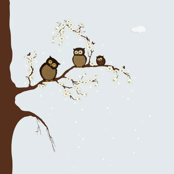 枝上有花的可爱猫头鹰 — 图库矢量图片