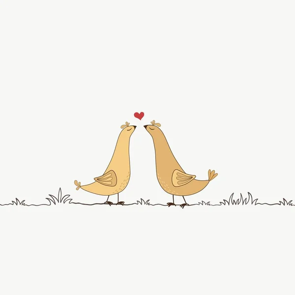 Sevimli Çizgi Film Kuşları Aşık Sevgililer Günün Kutlu Olsun — Stok Vektör