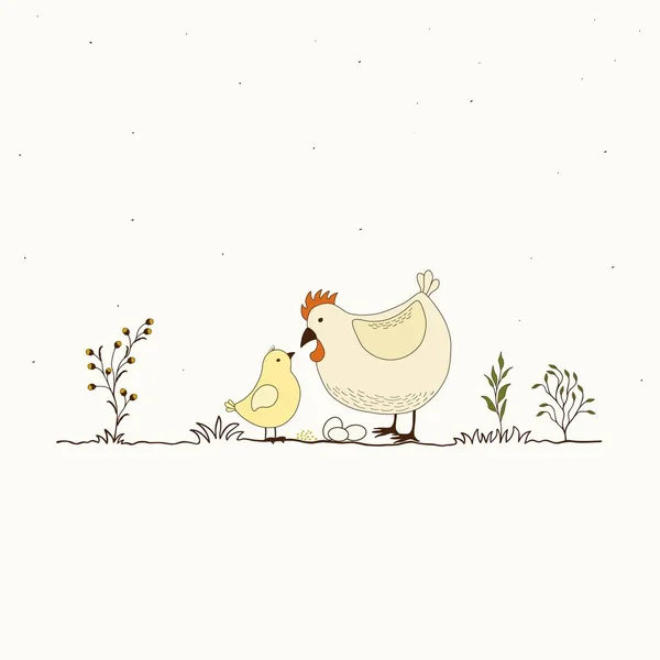 Illustration Von Zwei Lustigen Cartoon Hühnern Auf Weißem Hintergrund — Stockvektor