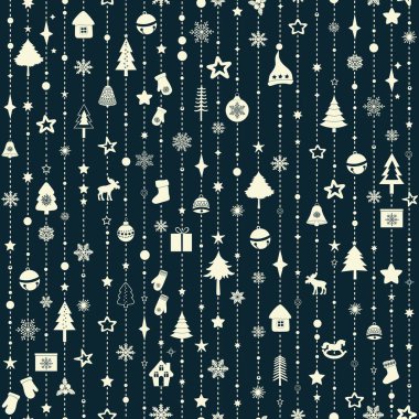 Mavi arka planda Noel unsurları olan kusursuz bir Noel deseni