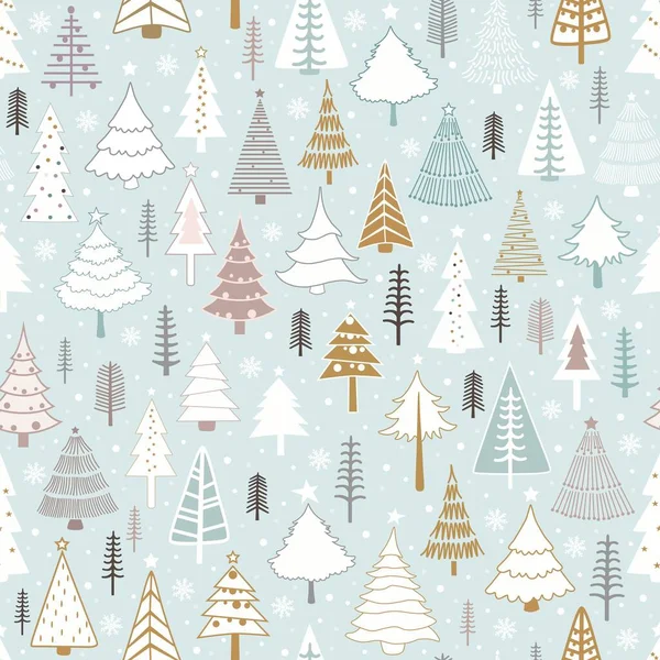 青い背景に様式化されたクリスマスツリーとシームレスなパターン — ストックベクタ