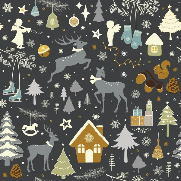 Saludo Patrón Sin Costuras Con Elementos Navidad — Archivo Imágenes Vectoriales