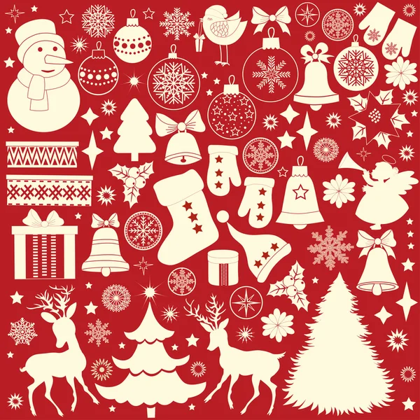 Kerst retro iconen, set van Kerstmis elementen — Stockvector