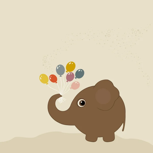 Tarjeta de felicitación de cumpleaños con elefante — Vector de stock