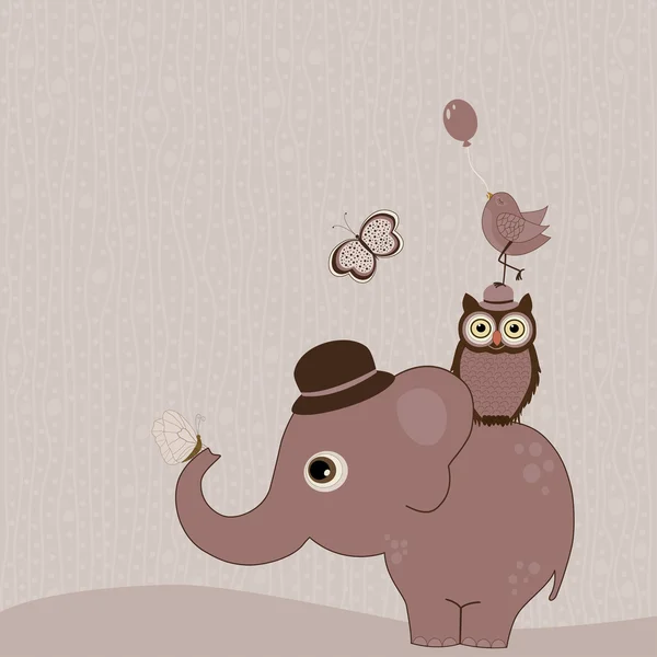 Lindo sombrero de elefante con pájaros — Vector de stock