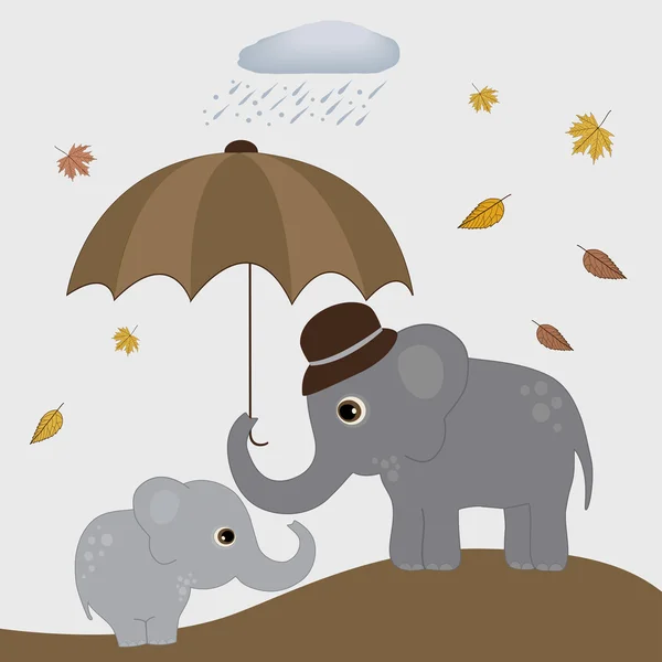 Cute elephants in autumn — Stock Vector