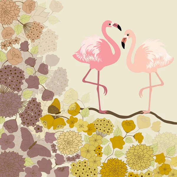 Fundo floral com flamingos — Vetor de Stock