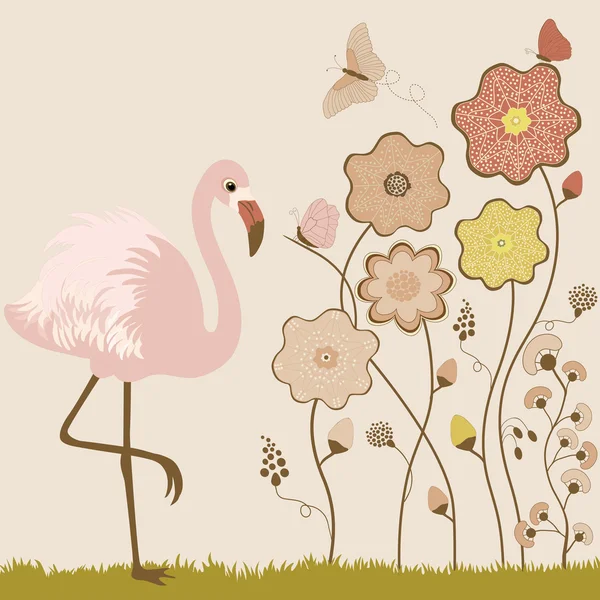 Floral achtergrond met flamingo — Stockvector