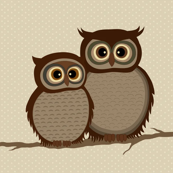 Pair of owls on a branch — Stock Vector