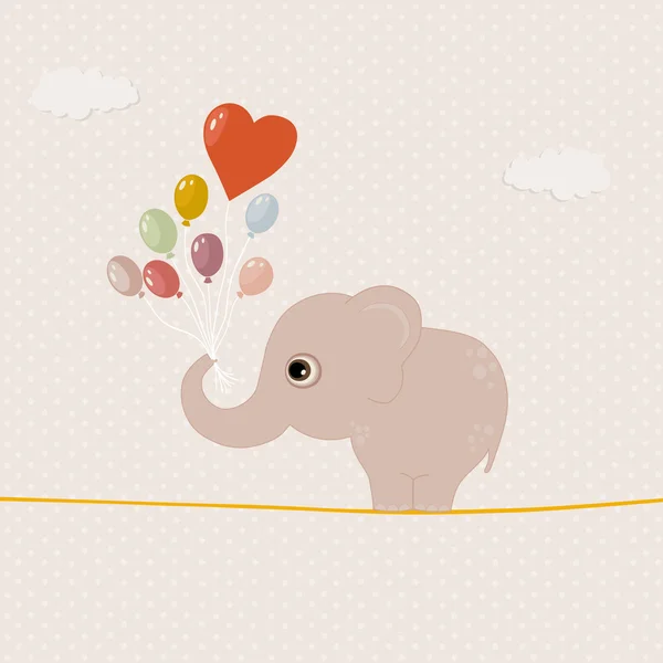 Elefante rosa con globos de colores en un alambre Ilustración de stock