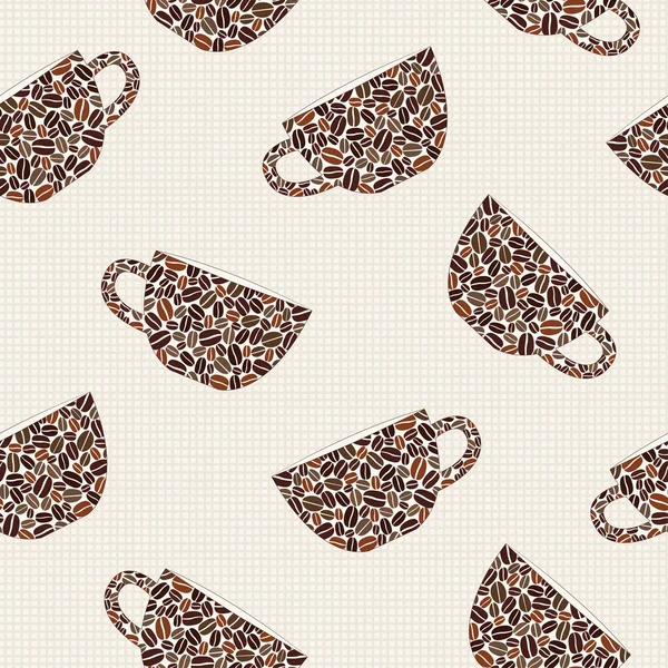 Patrón sin costuras con tazas decoradas con granos de café — Archivo Imágenes Vectoriales