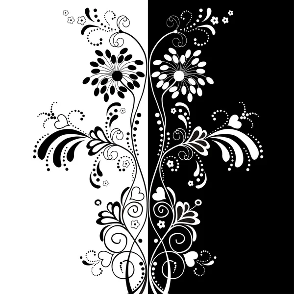 Composición floral en blanco y negro — Vector de stock