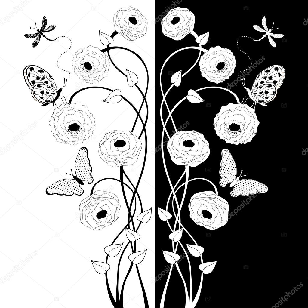 Black and white floral composition