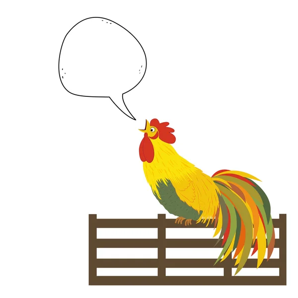 A cock on the fence with speech bubble — Stock Vector