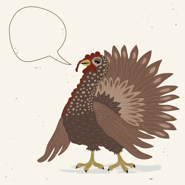 Linda polla de pavo con burbuja de habla — Vector de stock