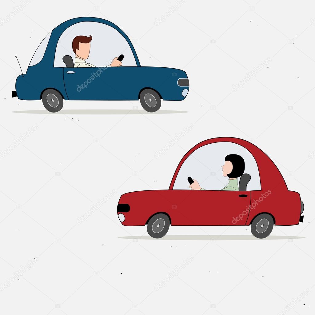 Two cartoon cars drivers