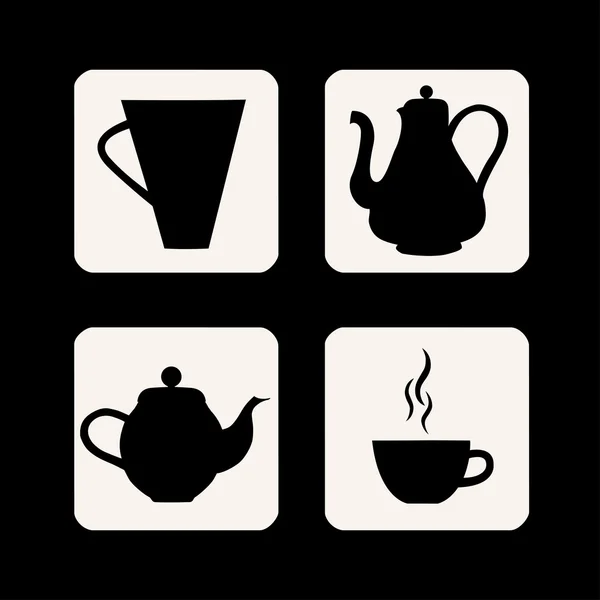 Set de iconos con tazas y tetera con té y café — Archivo Imágenes Vectoriales