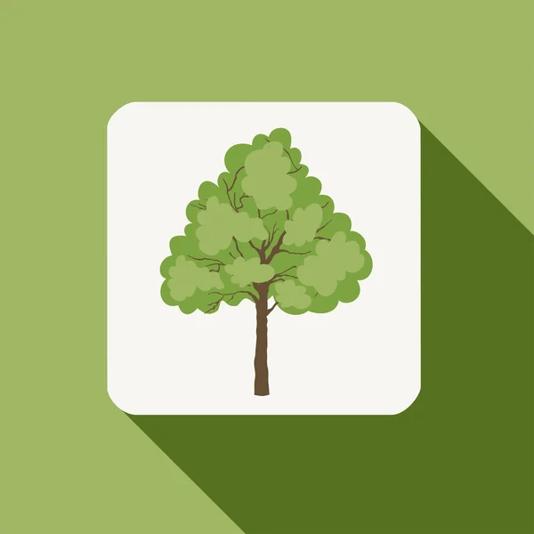 Grönskande träd ikonen platt lång skugga — Stock vektor