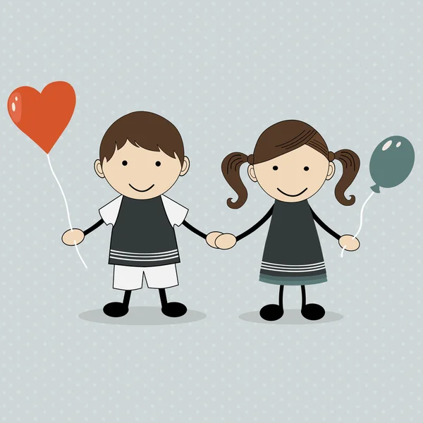 Χαριτωμένο κινούμενα ευτυχής παιδιά με μπαλόνια — Διανυσματικό Αρχείο
